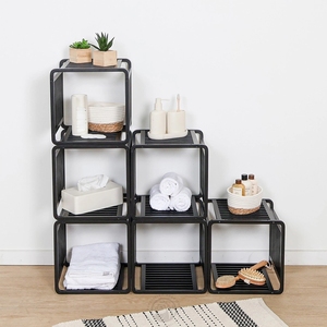 Organisateur de rangement en bambou noir, étagère empilable de 13 pouces, unité de rangement moderne à design ouvert pour la maison, le bureau, la salle de bain - Product Image 3