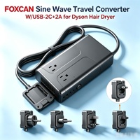 Convertisseur de voyage Foxcan 1600W à onde sinusoïdale, 2 prises CA, adaptateur USB, prise casque, tout-en-un, transformateur de tension 220V/110V
