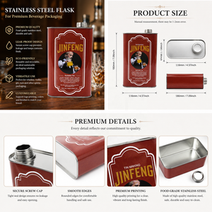 Recipiente Rectangular de Acero Inoxidable de 1L con Tapa de Rosca, 116x60x180mm, Impresión Personalizada, Ecológico y Reutilizable para Bebidas - Product Image 4