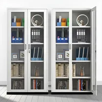 Armoire de rangement de bureau en métal à 5 niveaux, verrouillable, en acier, pour documents, avec 2 portes en verre, armoire de classement de bureau