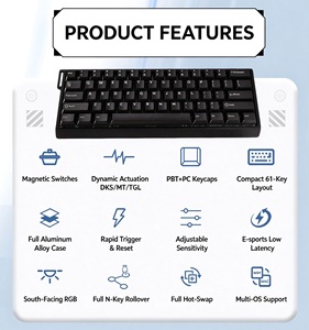 Clavier de jeu 60% en aluminium à effet Hall, interrupteurs magnétiques professionnels 8000Hz, cadre en alliage, Hot Swap réglable, RGB avec réglage par touche - Product Image 3