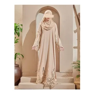 SIPO הרמדאן OEM/ODM רקמת Abayas מלזיה שמפניה פרחוני העבאיה נשים של שמלת מוסלמי אסלאמי צנוע ללבוש עם צעיף חיג 'אב