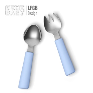 Commercio all'ingrosso Set forchetta cucchiaio in Silicone per bambini BPA Free Baby Led svezzamento alimentazione in acciaio inox solido cucchiaio per bambini - Product Image 3