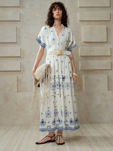 Vestido Maxi Mexicano Más Vendido de Moda 2025, 100% Algodón Tejido, Bordado con Pavo Real Colorido, Estilo Vintage, Vestido Hippie Folclórico - Product Image 3