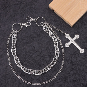 yueli <b>Cross</b> Pants Chain Tibetan <b>Silver</b> Double Layer Hip Hop Waist Chain With <b>Cross</b> Pendant For Daily Wear - Product Image 3