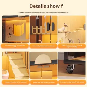 Ekstra büyük entegre kedi Villa kafesi katı ahşap cam kapi tuvalet ile montaj gerektirmez - Product Image 4