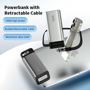 High Capacity 100W Super Fast <b>Charging</b> Aluminum Alloy Power Bank With Retractable <b>Cable</b> - Product Image 2