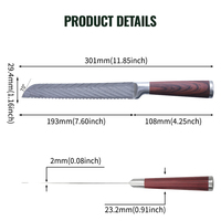 Couteau à pain de cuisine avec manche en caoutchouc imitation bois, couteau de chef japonais en acier inoxydable 3Cr13MoV