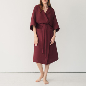 Wholesale High Quality 100% Cotton <strong>Waffle</strong> Bathrobed Short Sleeve Womens Unisex Bathrobe Custom logo and <strong>Size</strong> - Product Image 4