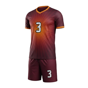 Ensemble de maillot et short de football en polyester 100% sublimé, col en V, marron, respirant, unisexe - Product Image 1