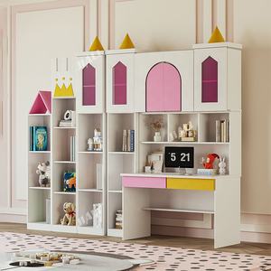 Litera de Castillo de madera rosa para niños y niñas, cama de princesa con almacenamiento de escritorio, armario deslizante para escalera - Product Image 5