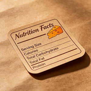 Etichette Nutrizionali <span class=keywords><strong>per</strong></span> Formaggio Haoxuan, Adesivi in Carta Kraft Arancione e Gialla con Illustrazione di Formaggio, <span class=keywords><strong>Tipografia</strong></span> Scritta a Mano, Goffratura e UV Selettivo - Product Image 1