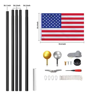Soporte de asta de bandera de aluminio negro de 16 pies, 20 pies, 25 pies, 30 pies, material de aluminio telescópico para decoración de bandera americana