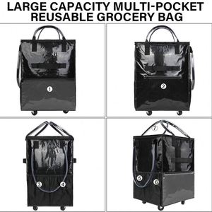 Chariot de courses pliable portable en polyester léger à 6 roues avec siège pour le transport de marchandises et bagages - Vente en gros - Product Image 3