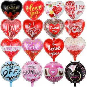 Vente en gros de ballons de décoration de fête de mariage pour la Saint-Valentin ballons globos de 18 pouces coeur rouge brillant je t'aime ballon en aluminium