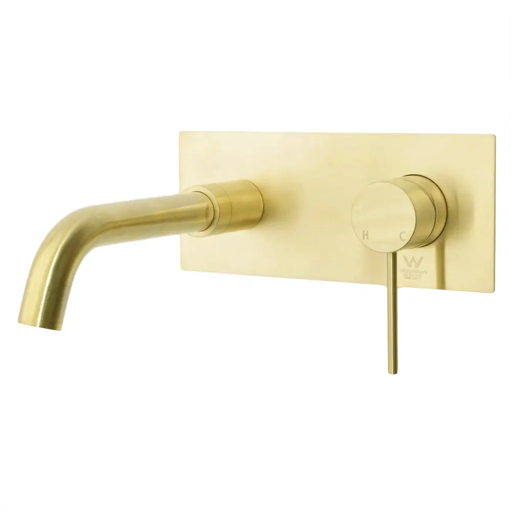 WELS Watermark Bathroom Brushed Gold wall faucets With 360 Degree Swivel Spout Vanity Wall Mounted Basin Faucet