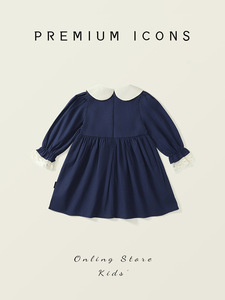 Vendita all'Ingrosso di Abiti Principessa Blu Navy a Maniche Lunghe con Ricamo a Coniglio per Bambine, Autunno 2025 - Product Image 3