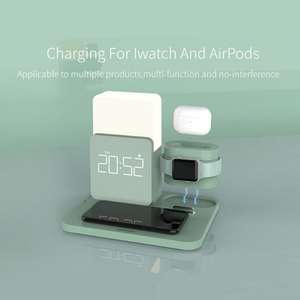 Cargador inalámbrico 3 en 1 de carga rápida, luz LED nocturna con despertador Digital para iPhone 12 <span class=keywords><strong>Pro</strong></span> Max <span class=keywords><strong>Mini</strong></span> <span class=keywords><strong>AirPods</strong></span> iWatch - Product Image 4