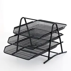 Groothandel Mesh Bestand Rack Organizer Bureau Brief Lade Kantoor School Papier Document Houder 3 Tier Metal Black Stapelbaar Bestand Lade