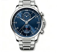 Montre mécanique à remontage automatique pour homme, style business, fonction chronographe, cadran bleu, bracelet en cuir de vachette