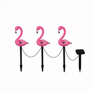 3 in 1 Solar led Lights Outdoor Decorative Flamingo Solar Pathway Stake Lights Waterproof Lawn Yard Landscape Garden Light