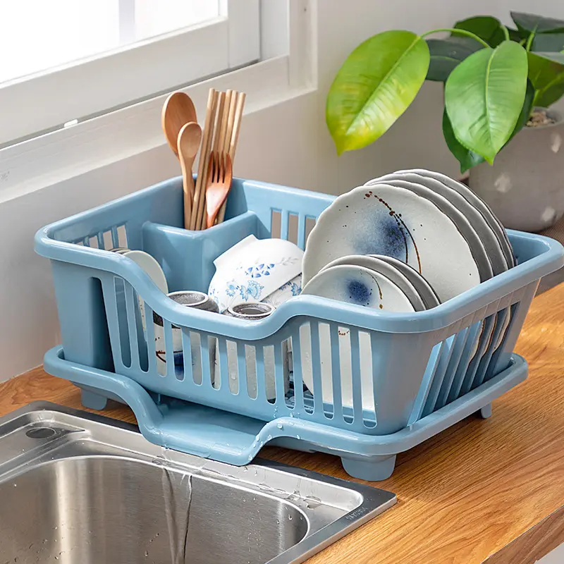 Mutfak için sıcak popüler tasarım beyaz plastik kaplar organizatör bulaşık kurutma rafı