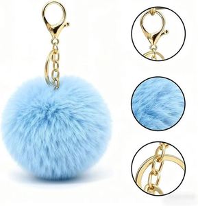 Pompon en fausse fourrure de lapin mignon, porte-clés en fausse fourrure de lapin, pompons en peluche doux et colorés, breloque pour clés de voiture et sac à main - Product Image 3