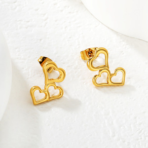 Pendientes con forma de corazón, chapados en oro de 18k, aleación de zinc, poste de acero inoxidable para mujer, regalo, joyería de moda - Product Image 3