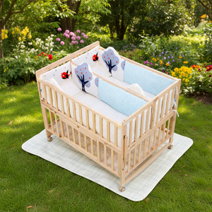 Lit bébé double <span class=keywords><strong>en</strong></span> <span class=keywords><strong>bois</strong></span> personnalisable avec logo, convertible <span class=keywords><strong>en</strong></span> lit d'appoint, mode balancelle, hauteur réglable - Product Image 1