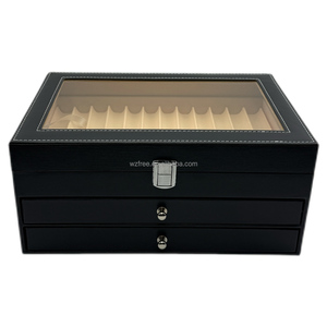 Di alta qualità in pelle doppio cassetto penna scatola di immagazzinaggio finestra aperta di vetro acrilico Display con <span class=keywords><strong>legno</strong></span> artigianato scatole di <span class=keywords><strong>legno</strong></span> & <span class=keywords><strong>muro</strong></span> segni - Product Image 3