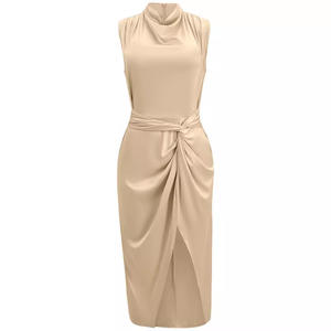 Prezzo di vendita diretta in fabbrica materiale satinato lucido senza maniche nodo <span class=keywords><strong>elegante</strong></span> <span class=keywords><strong>con</strong></span> <span class=keywords><strong>spacco</strong></span> <span class=keywords><strong>abito</strong></span> Casual da donna - Product Image 6