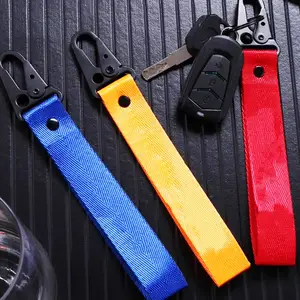 Cetak kustom Lanyard gantungan kunci dengan Carabiner digunakan kembali tali telepon tali pergelangan tangan gantungan kunci gelang pendek gantungan kunci Lanyard