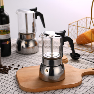 Olla de café espresso de <span class=keywords><strong>acero</strong></span> <span class=keywords><strong>inoxidable</strong></span> moderna, componentes de vidrio, resistente a altas temperaturas, multifuncional, portátil, para uso doméstico - Product Image 1