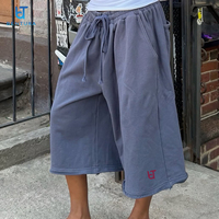 BENTURA Pantalon de sport 3/4 personnalisé coupé et cousu, ourlet brut, broderie délavée, 100% coton French Terry, short de survêtement ample