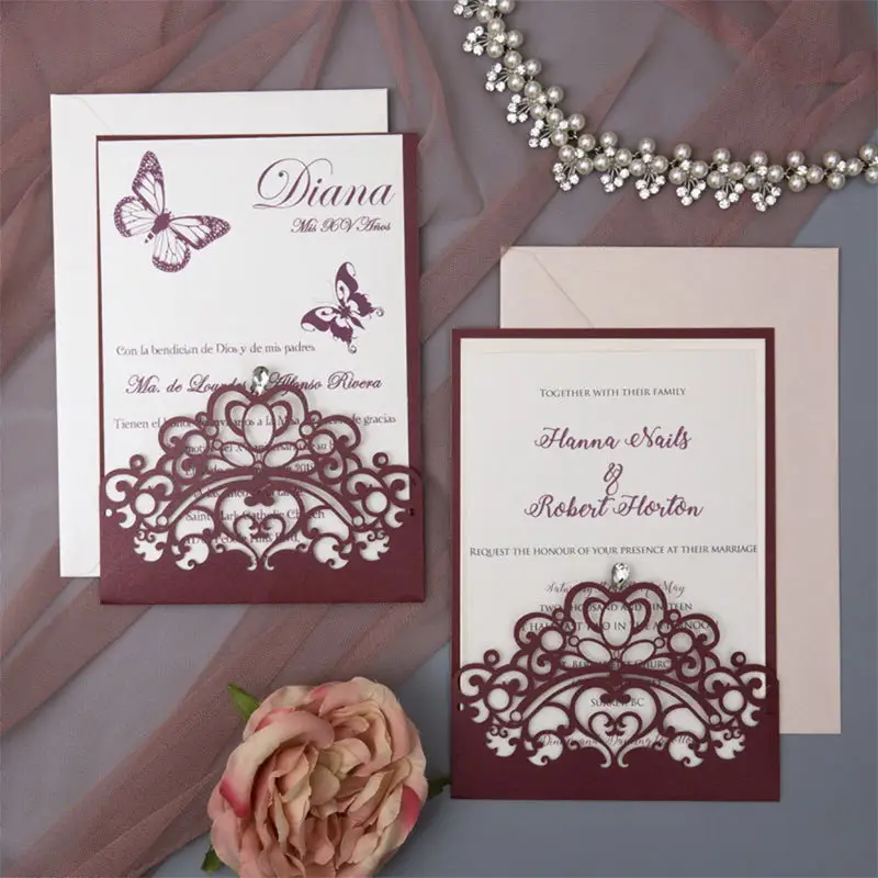 結婚式の封筒春の招待状ありがとうカード結婚式のカード招待紙工芸品レーザーカット工場卸売