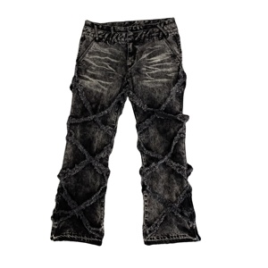 DENIMGUYS personnalisé Y2K détruit couture jean hommes noir lavé jean <span class=keywords><strong>gothique</strong></span> Street Wear en détresse Baggy lâche Denim pantalon - Product Image 1