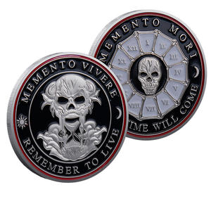 Moneda Conmemorativa de Metal Grabada por Ambas Caras con Filosofía de la Vida y la Muerte, Moneda de Recuerdo con Elementos de Calavera y Reloj - Product Image 4