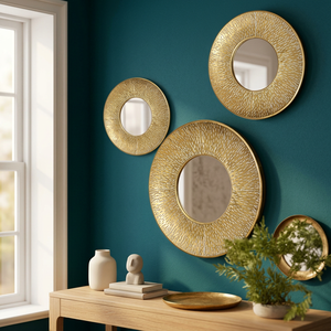 Round Rattan Wall <b>Mirror</b> Set Bohemian Decorative Framed Circular <b>Mirrors</b> for Living Room Bedroom - Product Image 3