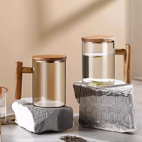Tasses à thé en verre carrées Aeofa avec poignée, tasses à thé et mugs en verre, tasse à thé en verre avec poignée en bois et couvercle