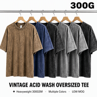 Camiseta Personalizada con Logotipo 3D en Relieve, Lavada con Ácido, de Algodón Grueso de 300 g/m², Estilo Vintage, Talla Grande, para Hombre