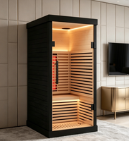 Sauna infrarouge lointain compact pour 1 personne, en bois peint noir, avec thérapie par lumière rouge et chauffage au carbone, pour usage domestique intérieur