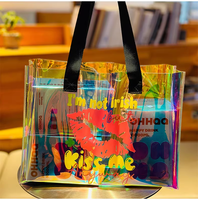 Sac fourre-tout de plage en PVC transparent holographique irisé, personnalisé, de luxe, imperméable, avec logo, pour la vente en gros