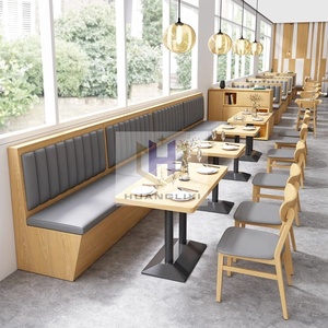 U Hình Dạng Nhà Hàng Sofa PU Da Rắn Gỗ Lớn Bàn Tròn Và Ghế Nửa Vòng Tròn Gian Hàng Ghế Sofa Para Nhà Hàng - Product Image 1