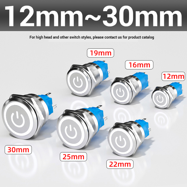 12V 24V 220V Waterproof Spdt Dpdt Switch 22mm Maintained Momentary Latch Power Metal Push Button Switch with LED Light