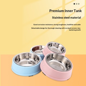 Gamelle double pour animaux de compagnie en acier inoxydable, gamelles intérieures détachables, base en PP, forme en 8, antidérapante, pour nourriture et eau, vente en gros pour la maison - Product Image 2
