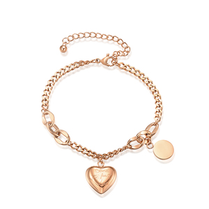 Pulsera de Acero Inoxidable con Corazón en Oro Rosa, Estilo Coreano, Artística y Elegante, Marca Popular Europea y Americana - Product Image 1