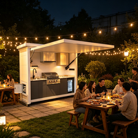 Meubles de cuisine extérieure modernes sur mesure en acier inoxydable, ensemble îlot barbecue résistant aux intempéries, abri de jardin modulaire pour centre commercial