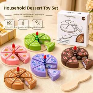 <b>Wooden</b> Slicable Birthday Cake Pretend Play Kit Detachable Fruit <b>Slices</b> Toddler Dessert Cutting Role Play Educational Toy - Product Image 2