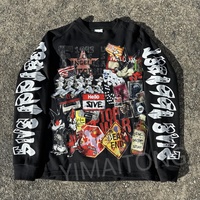 T-shirt Thermique à Manches Longues en Coton Lourd Personnalisé pour Hommes, Oversize Graphique DTG Sérigraphié, T-shirt en Maille Gaufrée