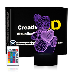 Veilleuse LED 3D Ours <span class=keywords><strong>Kawaii</strong></span> à Motifs Personnalisés, 7 Couleurs, Base Ronde en Acrylique, Matériau ABS, Télécommande, pour Tailles Moyennes - Product Image 1